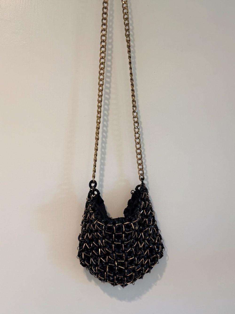 Free People Beaded Crossbody Bag Black Gold Chain Strap